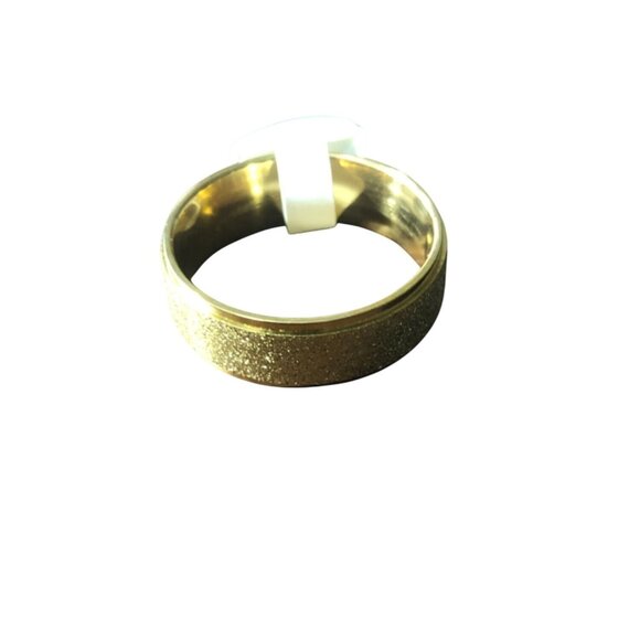 Matte Gold Stainless Steel Ring Unisex With Subtle Glitter Finish Comfortable Fi - Picture 2 of 5
